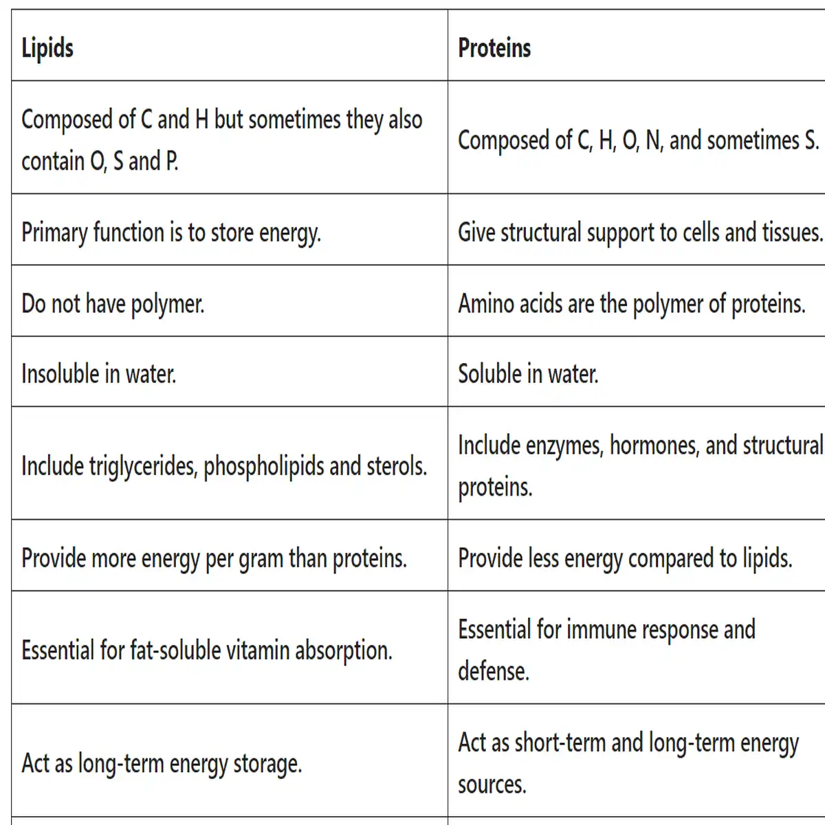 lipids vs proteins